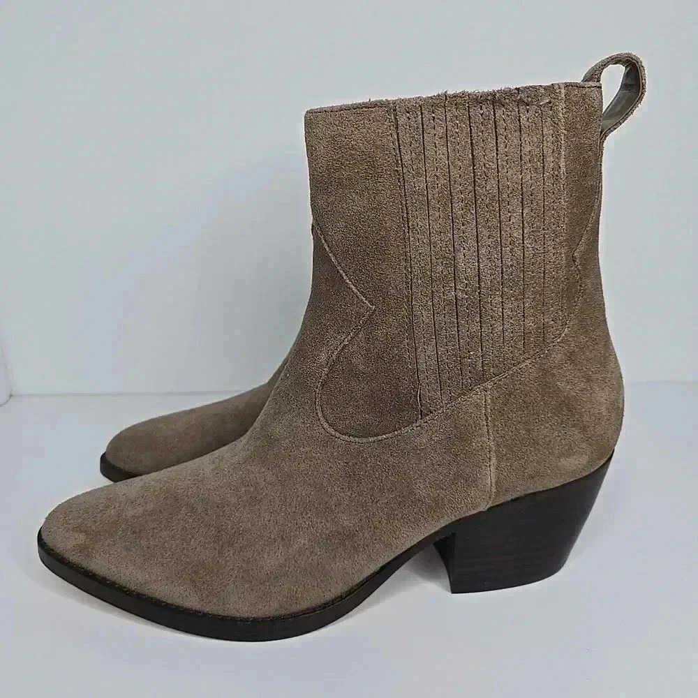 Ralph Lauren Racquel Womens Pointed Toe Leather Booties Brown Grey Suede Western